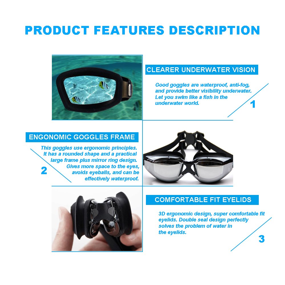 Enshey Swim Goggles Professional Anti Fog UV Goggles Waterproof No Leaking Swim Glasses for Women Men Adult Youth