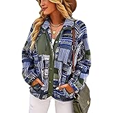 Leyoutx Women's Fall Warm Fleece Aztec Tribal Print Fuzzy Button Down Jacket Lightweight Fluffy Coat