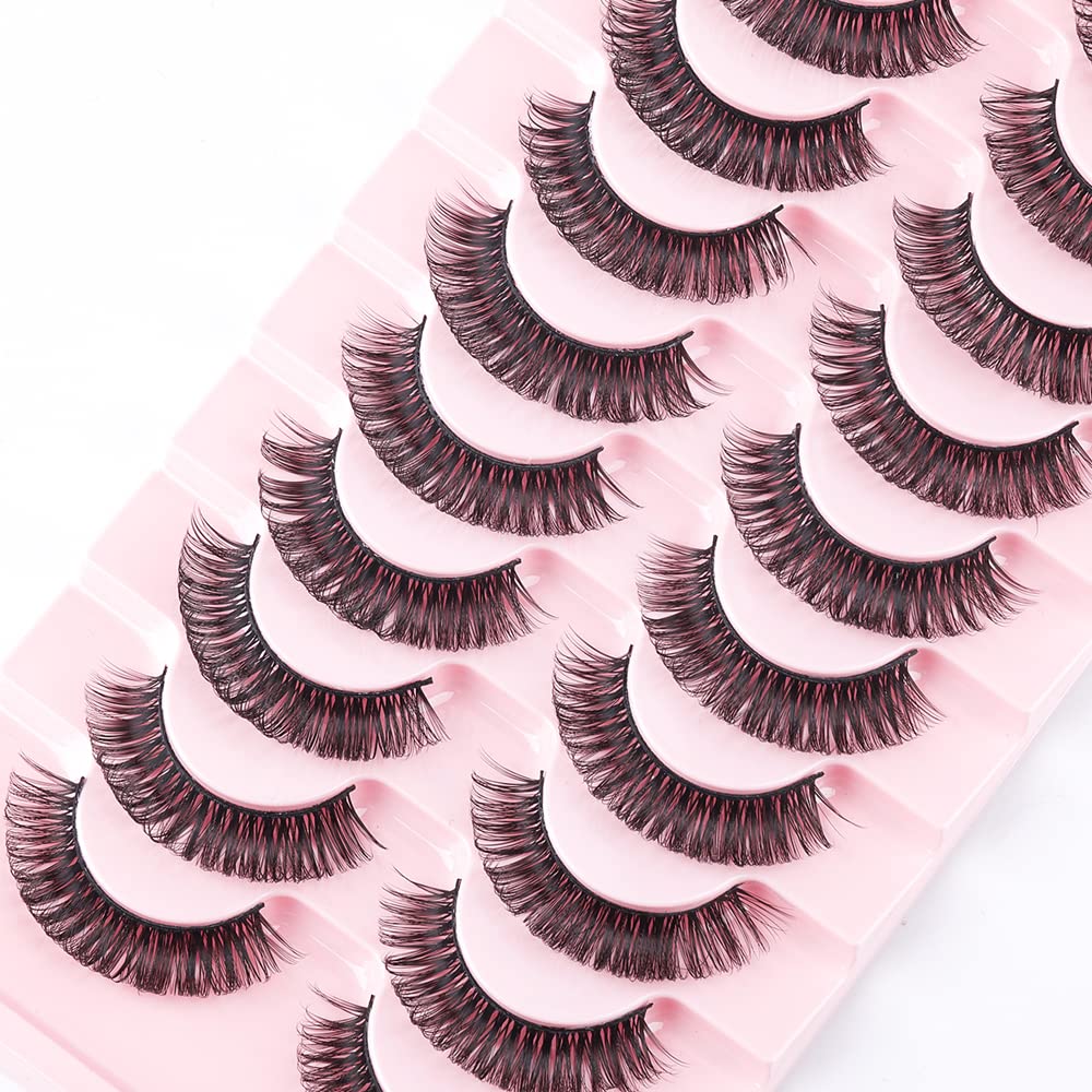 False Eyelashes Russian Strip Lashes Natural Fluffy Wispy D Curly 10 Pairs Reusable Fake Eyelashes Faux Mink Lashes Thick Short Soft Eyes Lash(#2)