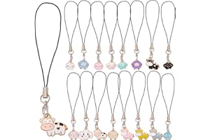 BEEFLYING 16 Pcs Kawaii Cell Phone Charms for Mobile Phone Strap Hanging Pendants Aesthetic Phone Decor for Jewelry Making Wallet Keychain Pendant Accessories(Cow&Sheep)