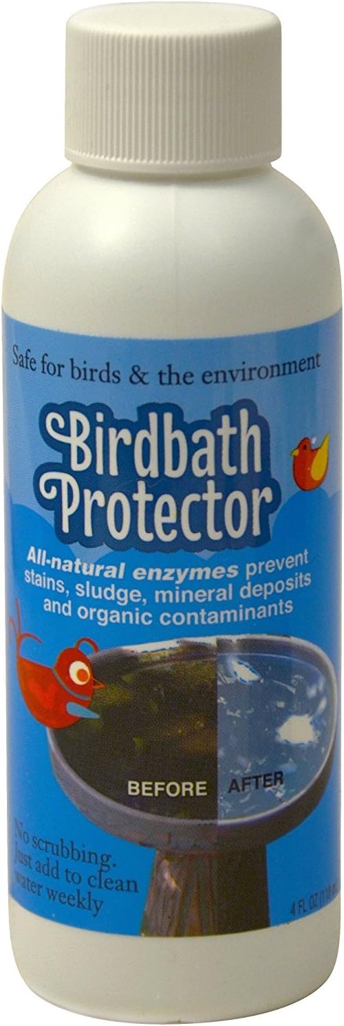 Birdbath Protector The Best Birdbath Cleaner that Prevent Stains and Mineral Deposits. All Natural Enzymes Help Keep Your Birdbaths looking Like Brand New and is Safe for Birds. 4oz.: Garden & Outdoor