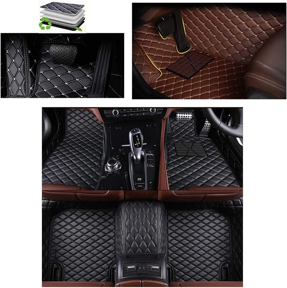 VEMAT Car Floor Mats Custom Made for ĴAGUAR F-PACE 5-Seats 2016-2021 Foot Carpets All Weather Faux Leather Anti Slip 3D Car Liner Rugs (Black with Black Stitch)