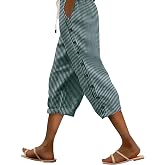 Striped Linen Pants Women Linen Capri Pants Lightweight Spring Summer Pants for Women 2025 Ladies Pinstripe Pants