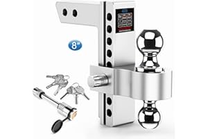 Tlvuvmo Adjustable Trailer Hitch Fits 2 Inch Receiver, 8 Inch Drop Hitch Ball Mount, 12,500 LBS GTW, (2" & 2-5/16") Chrome Plated Steels Balls, Aluminum Tow Hitches with Two Anti-Theft Pins Locks