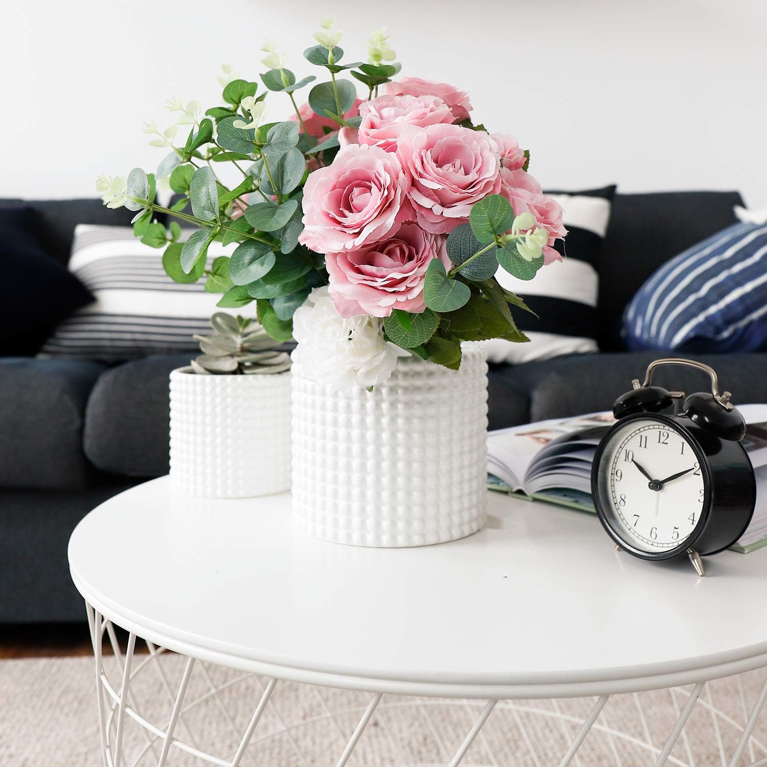 White Ceramic Vintage Style Hobnail Patterned Planter Pots - 6 and 5 Inch Containers with Watering Drain Plug for Indoor Succulent Plants or Flowers : Garden & Outdoor