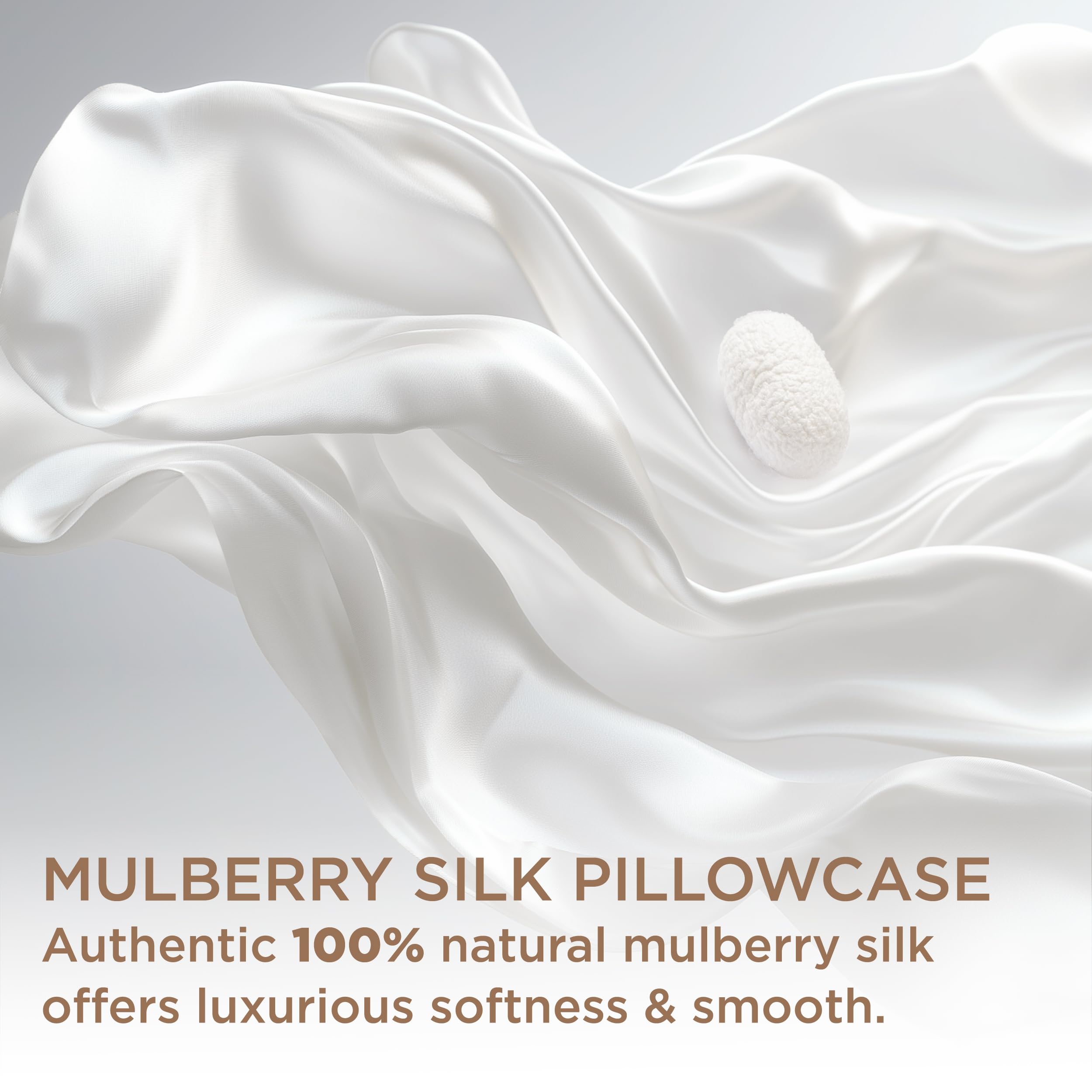 Bedsure 100% Mulberry Silk Pillowcase for Hair and Skin, White Silk Pillow Case with Hidden Zipper, Gifts for Women Men, Standard Size Single Pack,20x26 Inches - Image 2