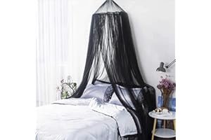AIFUSI Mosquito Net for Bed, King Size Bed Canopy Hanging Curtain Netting, Princess Round Hoop Sheer Bed Canopy for All Kids Baby Cribs and Adult Beds Fit Twin, Full, Queen - Black