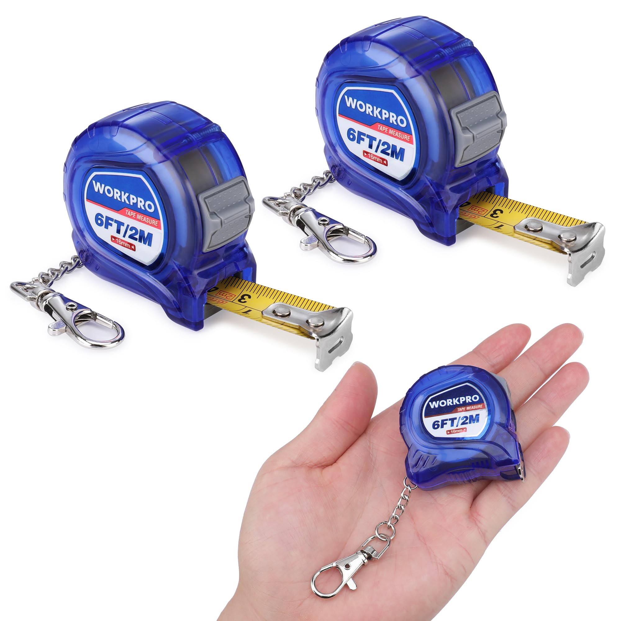 Photo 1 of WORKPRO Mini Tape Measure, 2 Pcs 6FT Retractable Easy Reading Keychain Tape Measurement, Inch/Metric Scale Pocket Size Small Tape Measure for Engineer, Portable, ABS Protective Casing, Blue