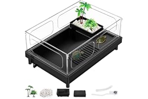MoonOrange Small Turtle Tank, Aquarium, Acrylic Terrarium with Basking Platform, Bottom Drainage, Multi-Function Areas for Tu