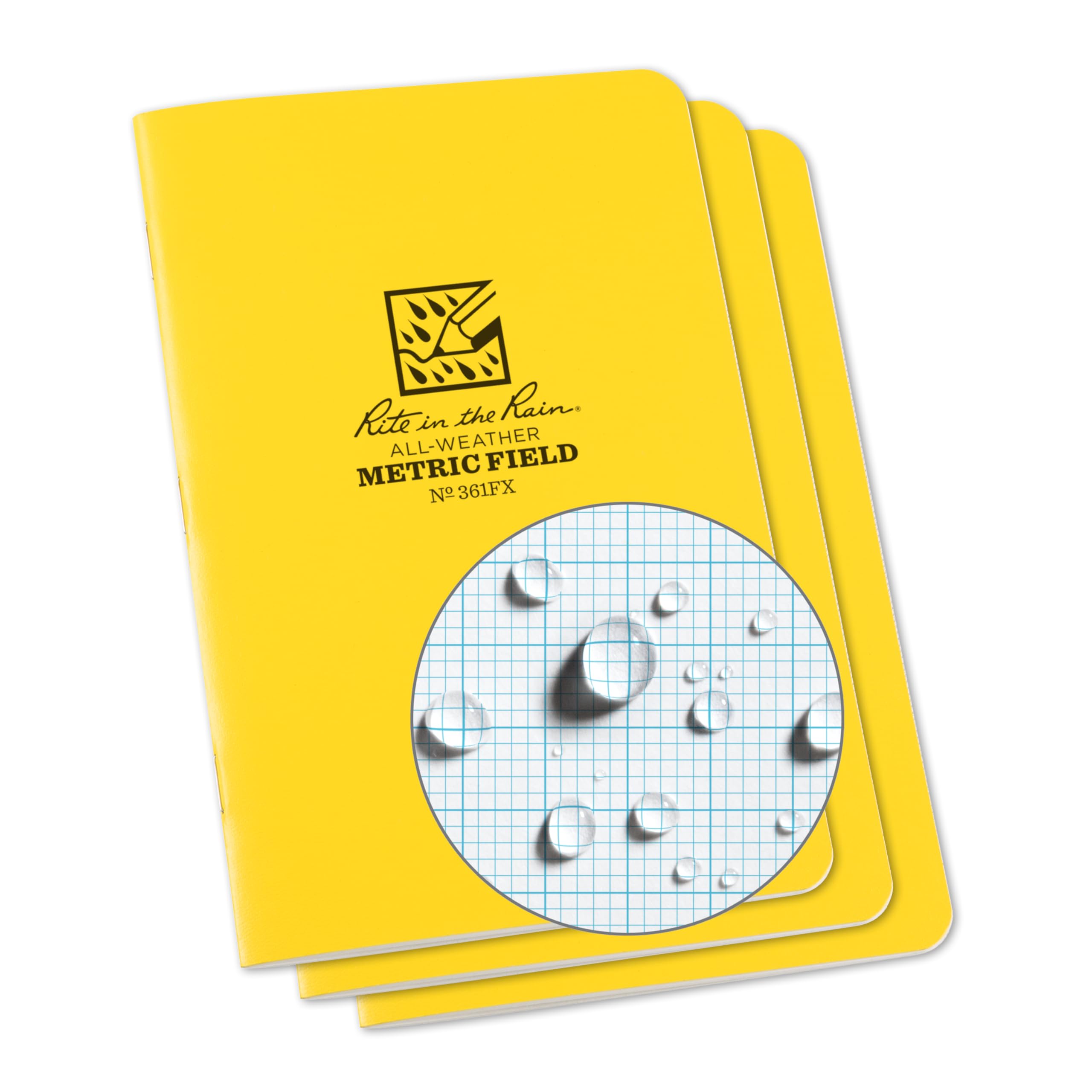 Rite in the Rain Universal Stapled Mini Notebook, 4⅝" x 7" (3 Pack) (24 Sheets) - Yellow