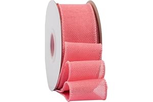 Ribbonitlux Pink Burlap Wired Ribbon, 2 inch x 20 Yards, Wired Edge Burlap Ribbon for Gift Wrapping, Big Bow, Wreath, and Chr