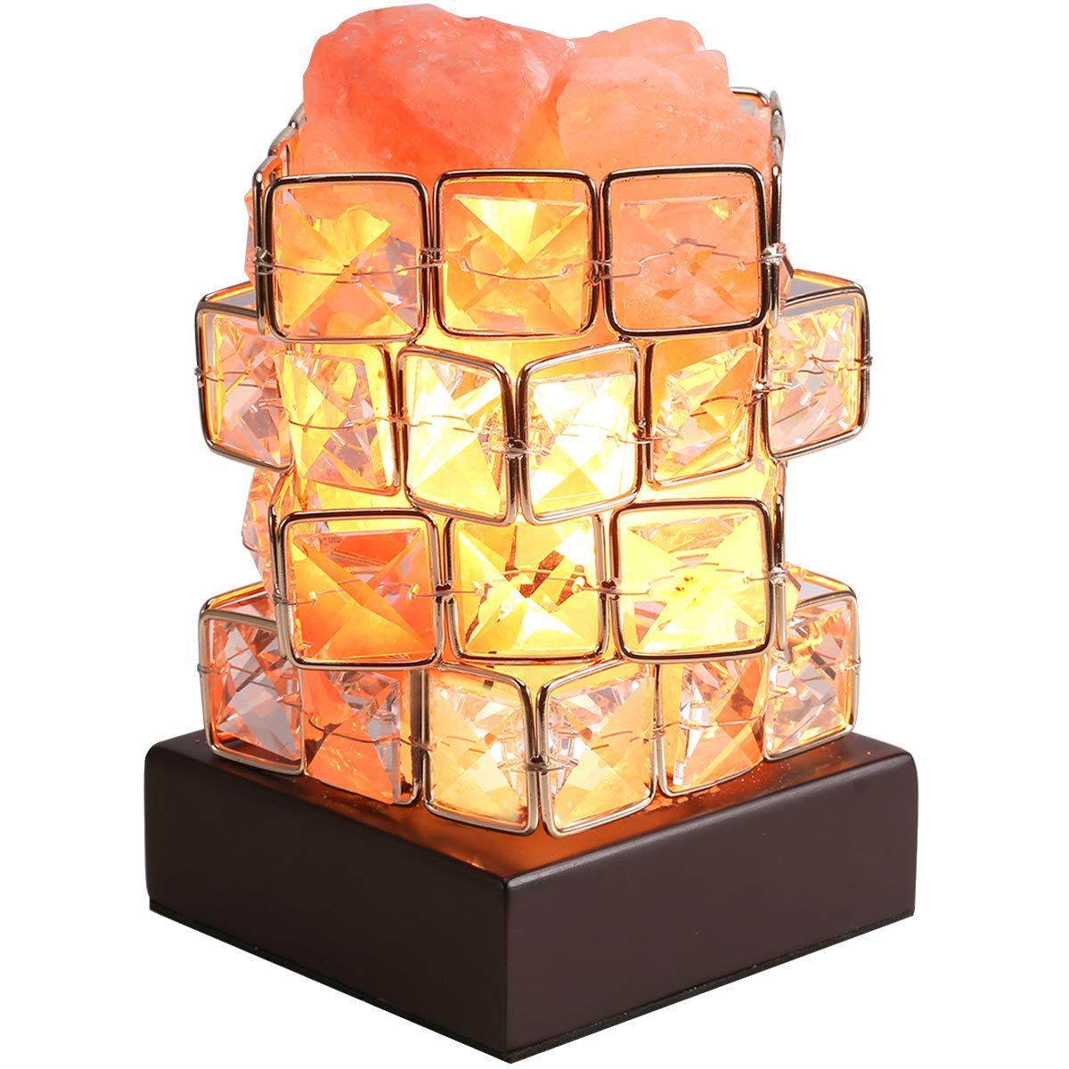 Himalayan Salt Lamp Pink Rock Salt Lamps Night Light,Greenclick Himalayan lonic Natural Salt Crystal Light Lamp With Wooden Base,Dimming Switch & UL-Listed Cord Best Gift Idea