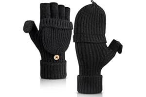 Cierto Winter Gloves for Women & Men | Convertible Fingerless Gloves for Cold Weather,Womens Warm Knit Mittens…