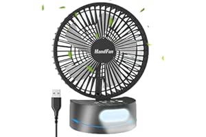 HandFan 7-Inch Portable Desk Fan, 5200mAh Rechargeable Personal Desktop Fan with Timer/LED light, Battery Operated Oscillating Fan, for Home Office Camping Car Outdoors