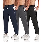 lomsoe 3 Pack Sweatpants for Men Tapered Mens Joggers Pants with Zip Pockets Slim Fit Running Gym Sweat Pants Gifts for Men