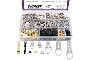 Swpeet 415Pcs Picture Hangers Kit with Screws, Heavy Duty Assorted Picture Hangers Assortment Kit for Picture Hanging Solutions with Transparent Box - 7 Models