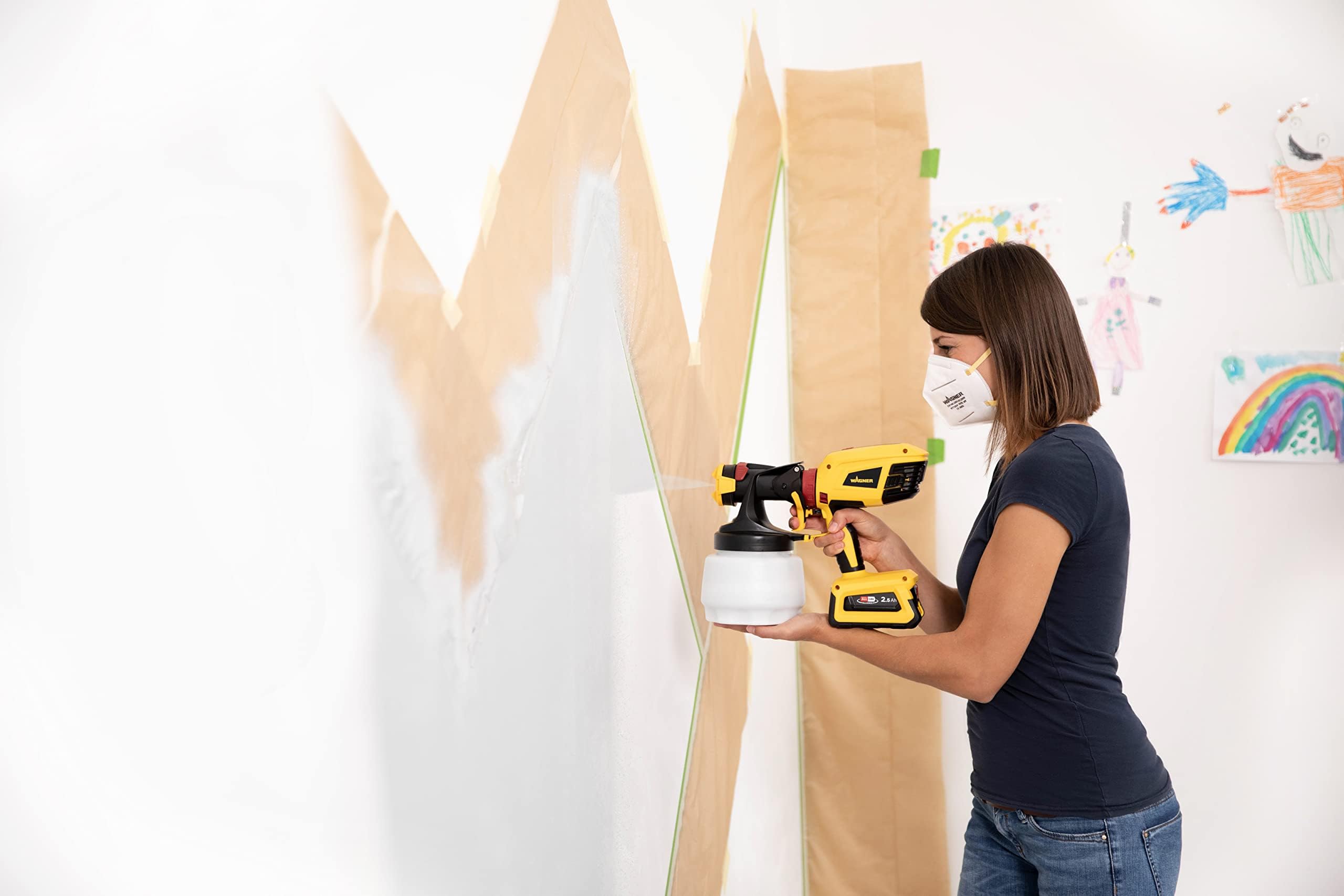 WAGNER Akku-Farbsprühsystem W 600 FLEXiO 18V (Akku und Ladegerät sind Nicht im Lieferumfang enthalten) für Wand- und Latexfarben, Lacke & Lasuren, Behälter 1300 ml + 800 ml 5