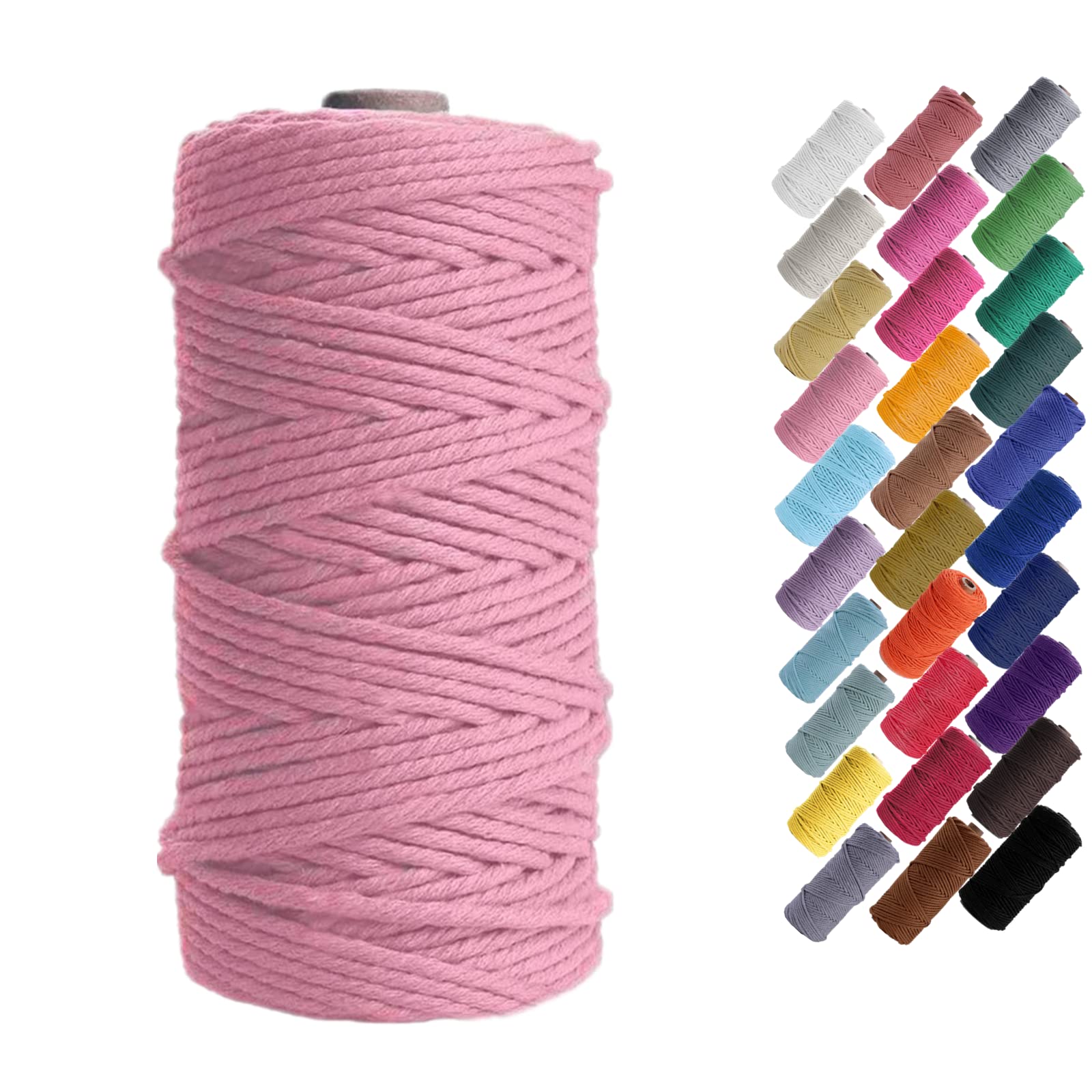 Binwat 3mm x 100m Natural Cotton Cord Yarn Macrame Rope Cord Cotton Rope for Wall Hangings, Plant Hangers, DIY Crafts, Home Decorations, Gift Wrapping (Light Pink)