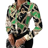 Buchona Blouses for Women Long Sleeve Floral Print Blouses & Button-Down Shirts Loose Collar Sexy Tops