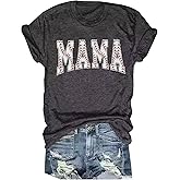 Baseball Mama Shirts Women Game Day Tshirt Funny Letter Print Baseball Mom Shirt Casual Leopard Mama Graphic Tees Tops