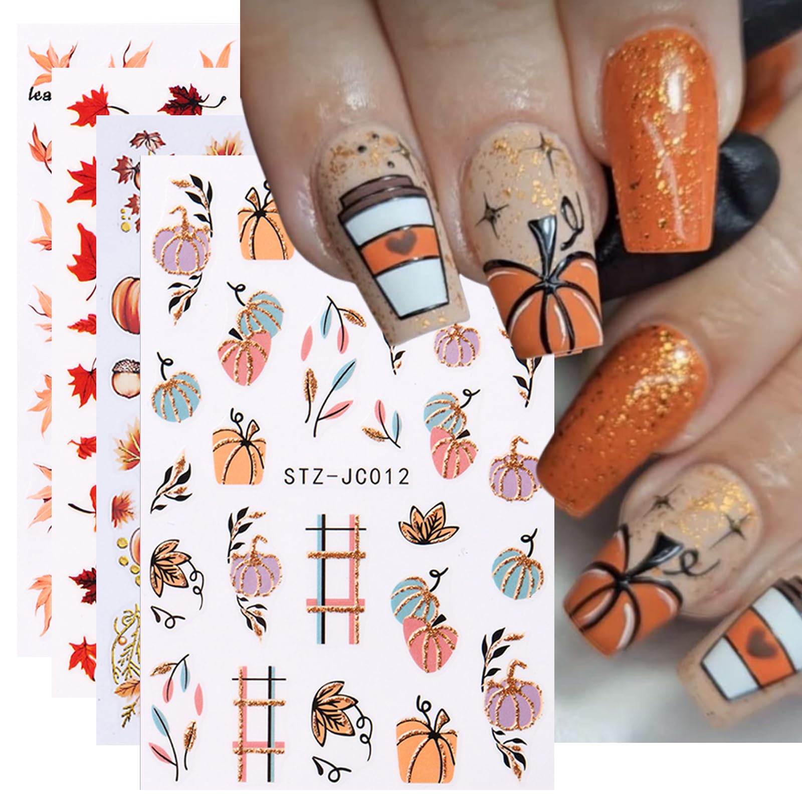 Maple Leave Nail Art Sticker Decals, Fall Pumpkin Maple Leaves Nail ...