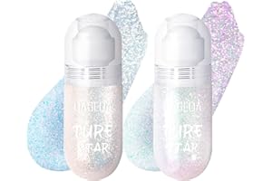 DAGEDA 2Colors Roll-on Body Glitter Gel for Body, Hair, Face, Holographic Glitter Makeup for Rave Accessories, Body Shimmer Hair Glitter Gel for Halloween Makeup(Galaxy Blue+Sparkling Pink)