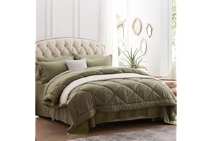NexHome Queen Comforter Set 7 Piece, Olive Green Bed in a Bag with Sheets, Comforters Queen Size Bedding Sets with 1 Comforter, 2 Pillow Shams, 2 Pillowcases, 1 Flat Sheet,1 Fitted Sheet