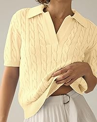 Imily Bela Women's Cable Short Sleeve Sweaters Tops