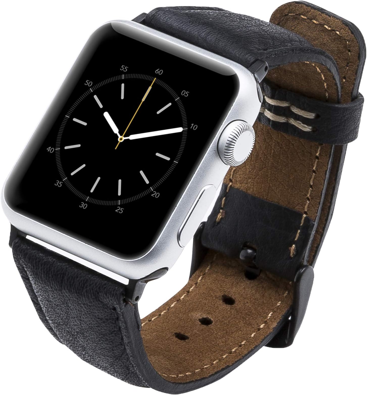 Venito Tuscany Leather Watch Band Compatible with Apple Watch 42mm 44mm - Watch Strap designed for iwatch Series 1 2 3 4 5 6 SE (Black w/ Black Connector & Clasp)