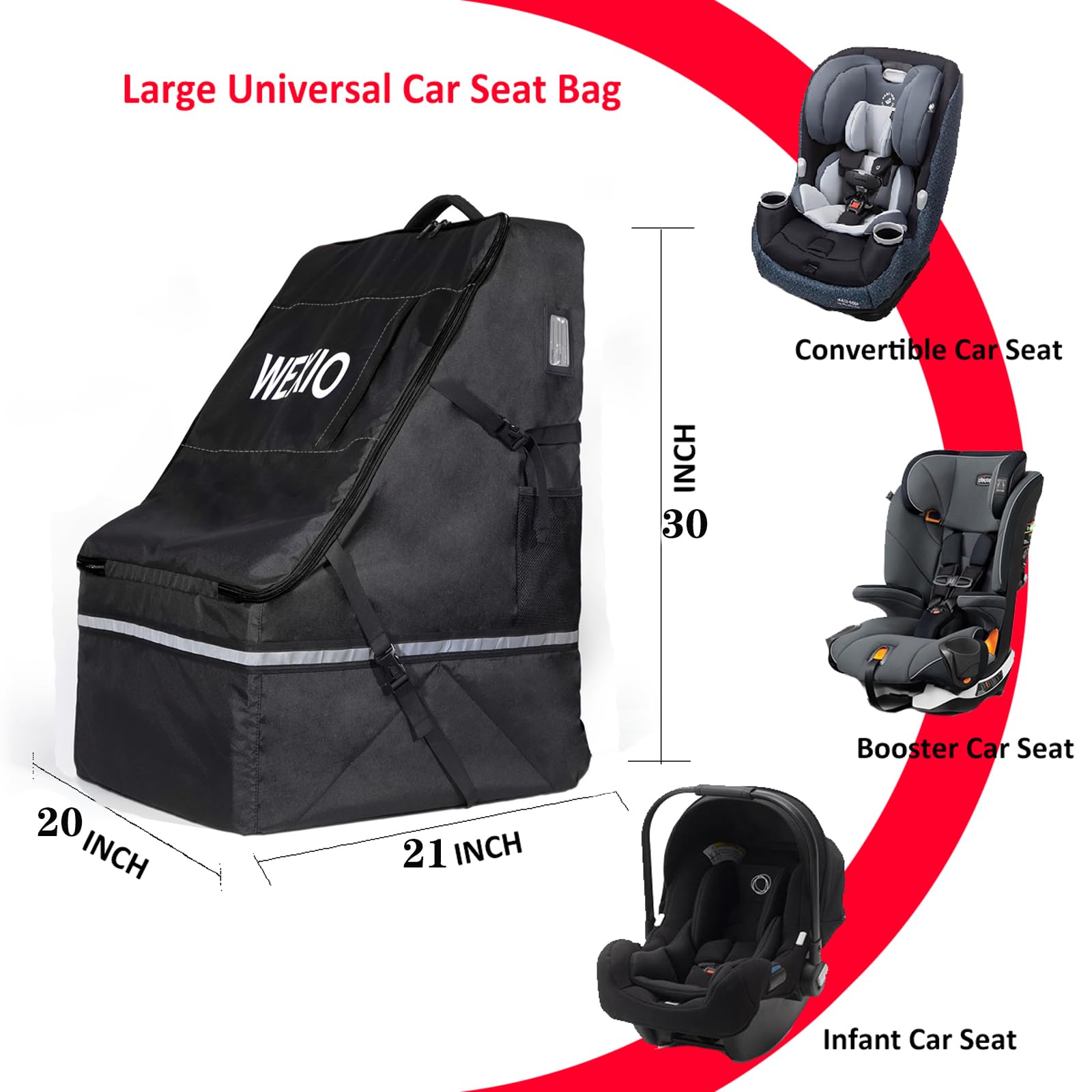WEXIO Padded Car Seat Bags for Air Travel，Waterproof Infant Carseat Bag for Airport， fit for Evenflo Maxi Cosi Britax Graco Chicco Cybex Diono Nuna Peg Doona (BLACK)