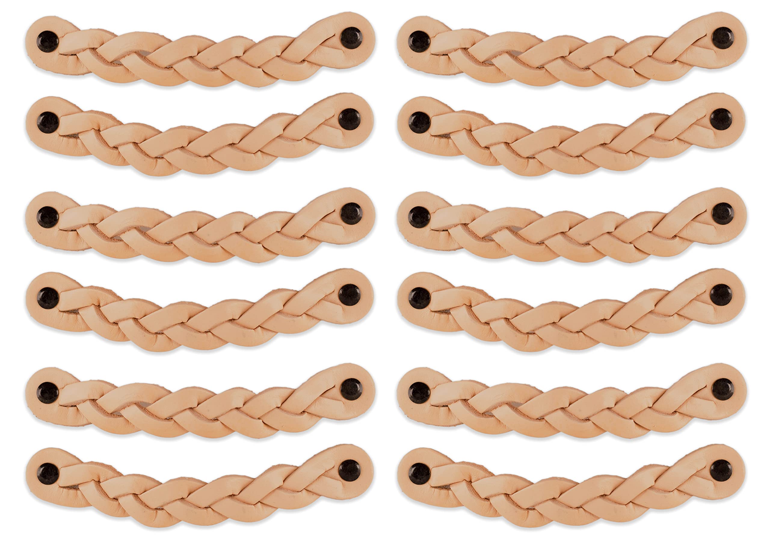Brute Strength - Leather Handles for Furniture - Braided - Natural - 12 pcs - 16,5 x 2,5 cm - Cabinet Handle, Door Handle for Kitchen, Bathroom, cabinets, Dresser, Wood