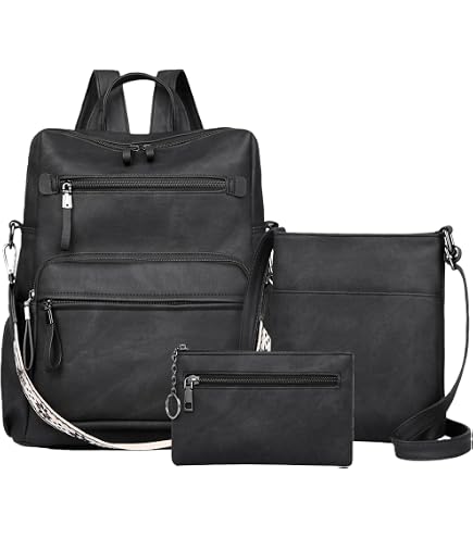 Trendy PU Leather Backpack Purse Set for Women | 3-Piece Multi-Functional Amazon.com: PU Leather Backpack Purse for Women, 3Pcs Travel  main image 3