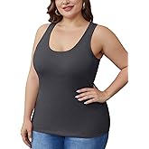 V FOR CITY Womens Plus Size Tank Tops with Shelf Bra Racerback Workout Tops Yoga Shirt Summer Cotton Undershirt