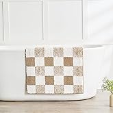 CozeCube Bath mats for Bathroom Non Slip, Fluffy Absorbent Microfiber Bath mat Washable, Aesthetic Bathroom Rugs, Long Beige Checkered Bath Runner, Beige, 59" x 24"