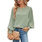 Aifer Womens Tops Dressy Casual Crew Neck Pleated Lantern Long Sleeve Work Shirts Chiffon Blouses Fashion