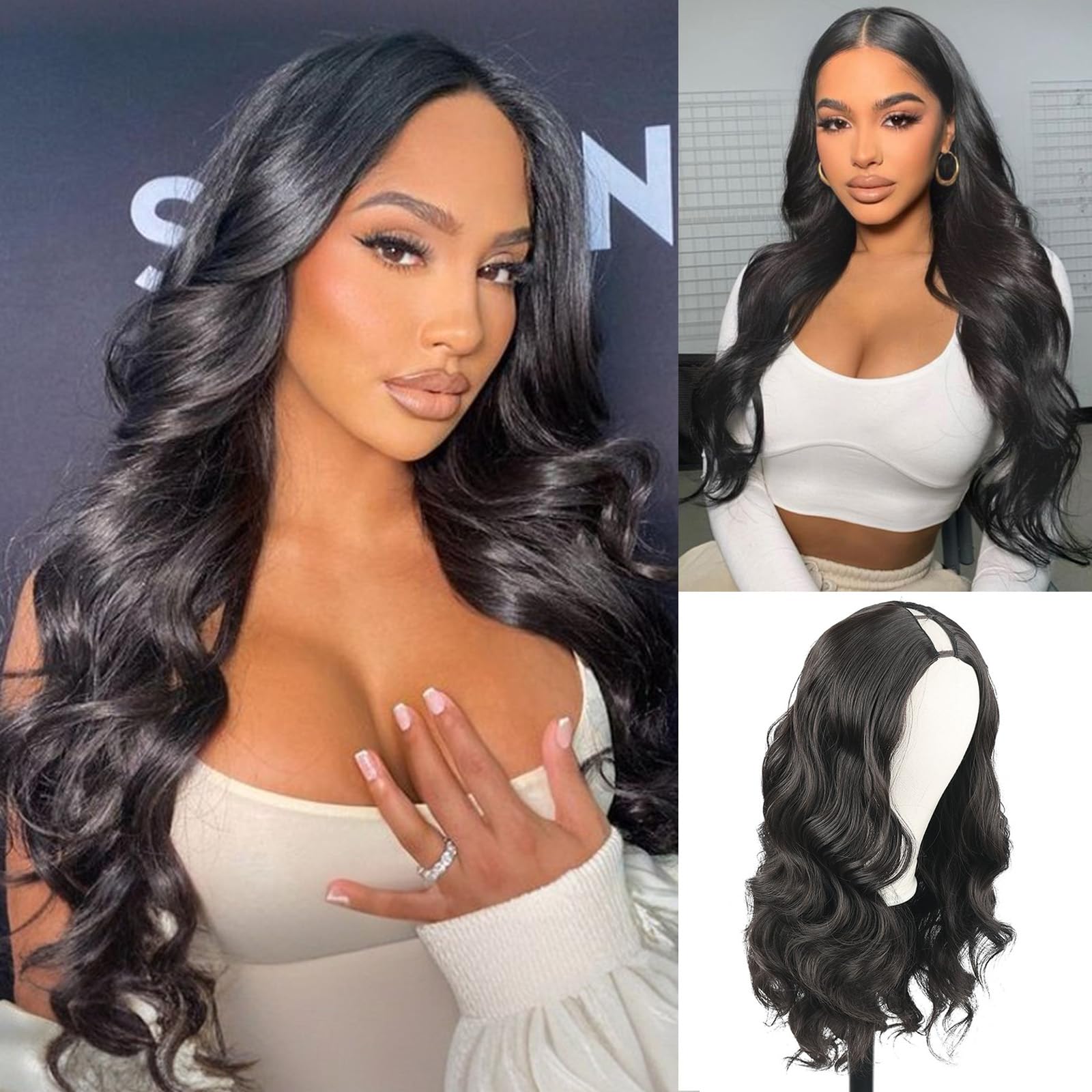 Photo 1 of Cinhoo V Shape Wig for Black Women - 24inch Long Body Wavy Glueless Upgrade U Part Wigs for Daily Use