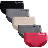 Reebok Hipster Panties for Women - 5 Pack Stretch Performance Seamless Underwear with Relaxed Tagless Waist (S-XL)