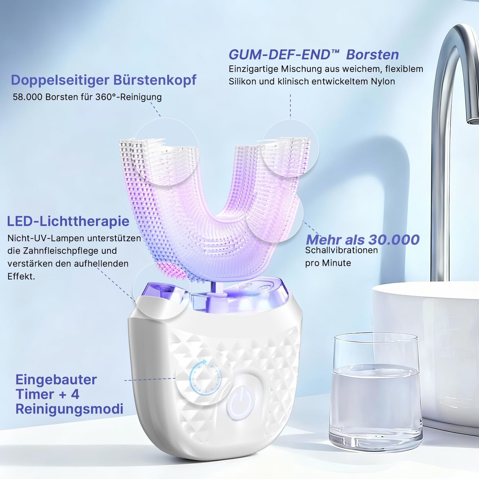Ultraschall Automatische Zahnbürste, Elektrische Schallzahnbürste mit Timer, 360°-Rundumreinigung des Mundraums, Wasserdicht IPX7, Reinigt die Zähne effektiv,Ultraschallzahnbürste 4