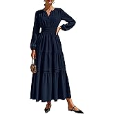 PRETTYGARDEN Women's 2026 Elegant Maxi Dresses Long Sleeve V Neck Flowy Pockets Casual Modest Dress Fall Fashion Clothes