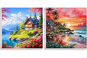 Hlison 2 Pack Paint by Numbers Kit for Adults Framed, Landscape Easy Paint by Number Kits for Beginner with Frame, Acrylic Scenery Paint by Number Kits on Canvas with Exquisite Packaging - 10"x10"