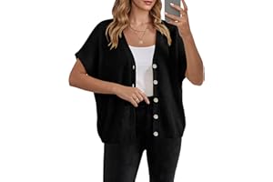 BETTE BOUTIK Womens Spring Summer Oversized Cardigans Batwing Short Sleeve Lightweight Button V Neck Casual Knit Sweater Tops