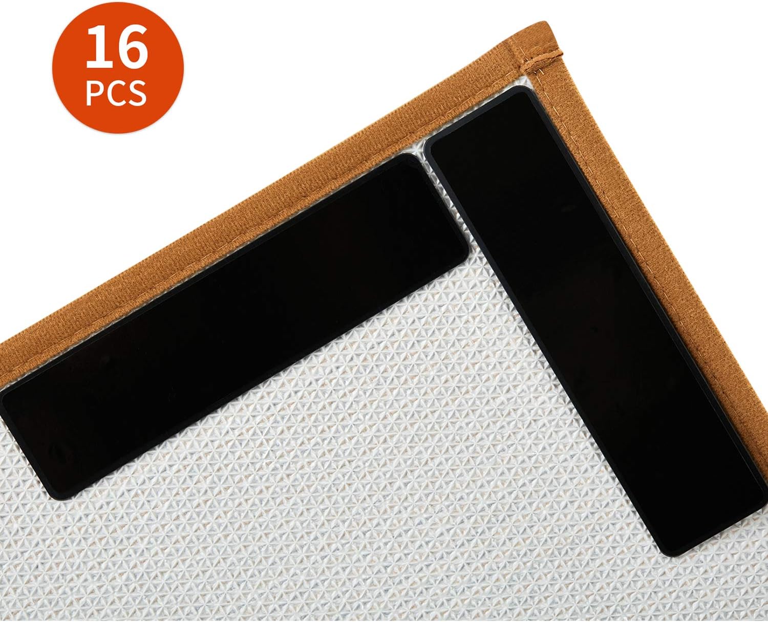 Rugs Grippers, 16 PCS Premium Large Size Anti Curling Rug Gripper. Keeps Your Rug in Place and Makes Corner Flat. 2XAdhesive for Any Rug with Yellow Tape Technology, Renewable Sticky Side to Floors