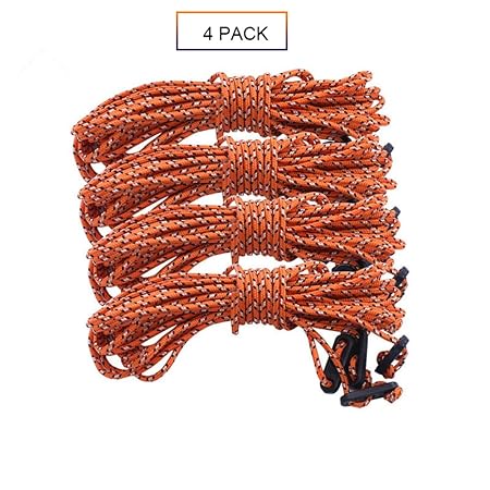 XUN 3,5 mm Zelt Guy Seile, 4 Pack Winddicht Zelt Führungsseil mit Kunststoff Teller Outdoor Camping (2,5 m lang)