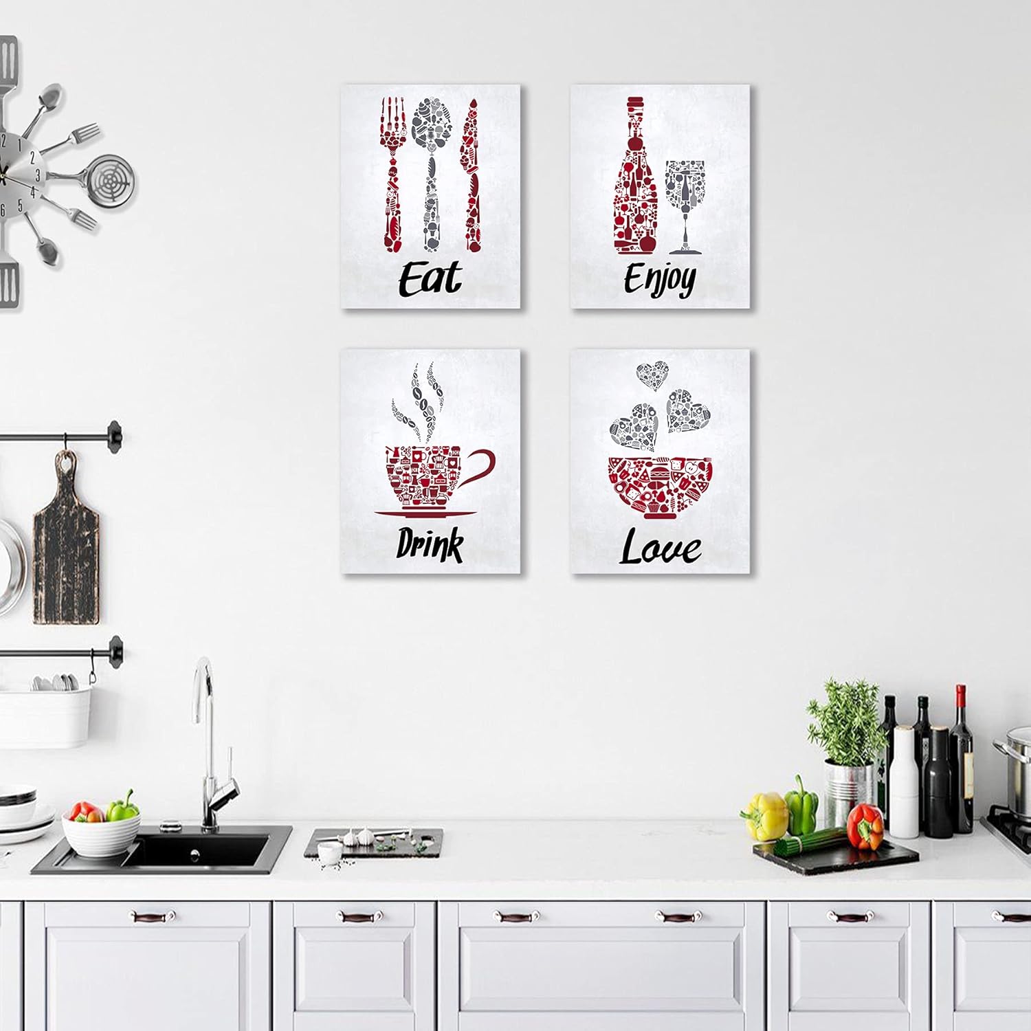 Inspirational Kitchen Canvas Framed Wall Art Decor - Prints Posters Kitchenware with Sayings Home Dining Room Cafe Restaurant Signs Bar Decorations, Set of 4, 8"x10": Posters & Prints