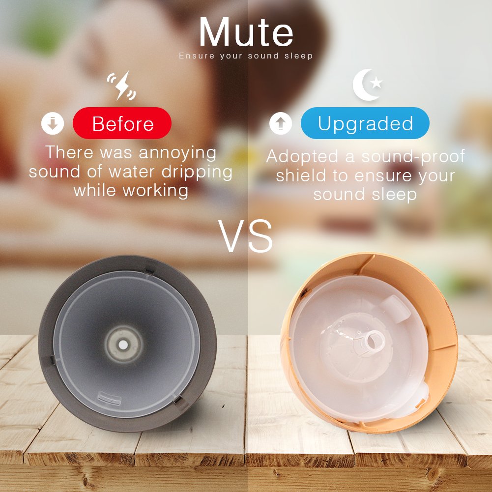 Newest Water droplets Style Aromatherapy Diffuser,7 Color LED Light,Best Yellow Wood Grain(500ml)