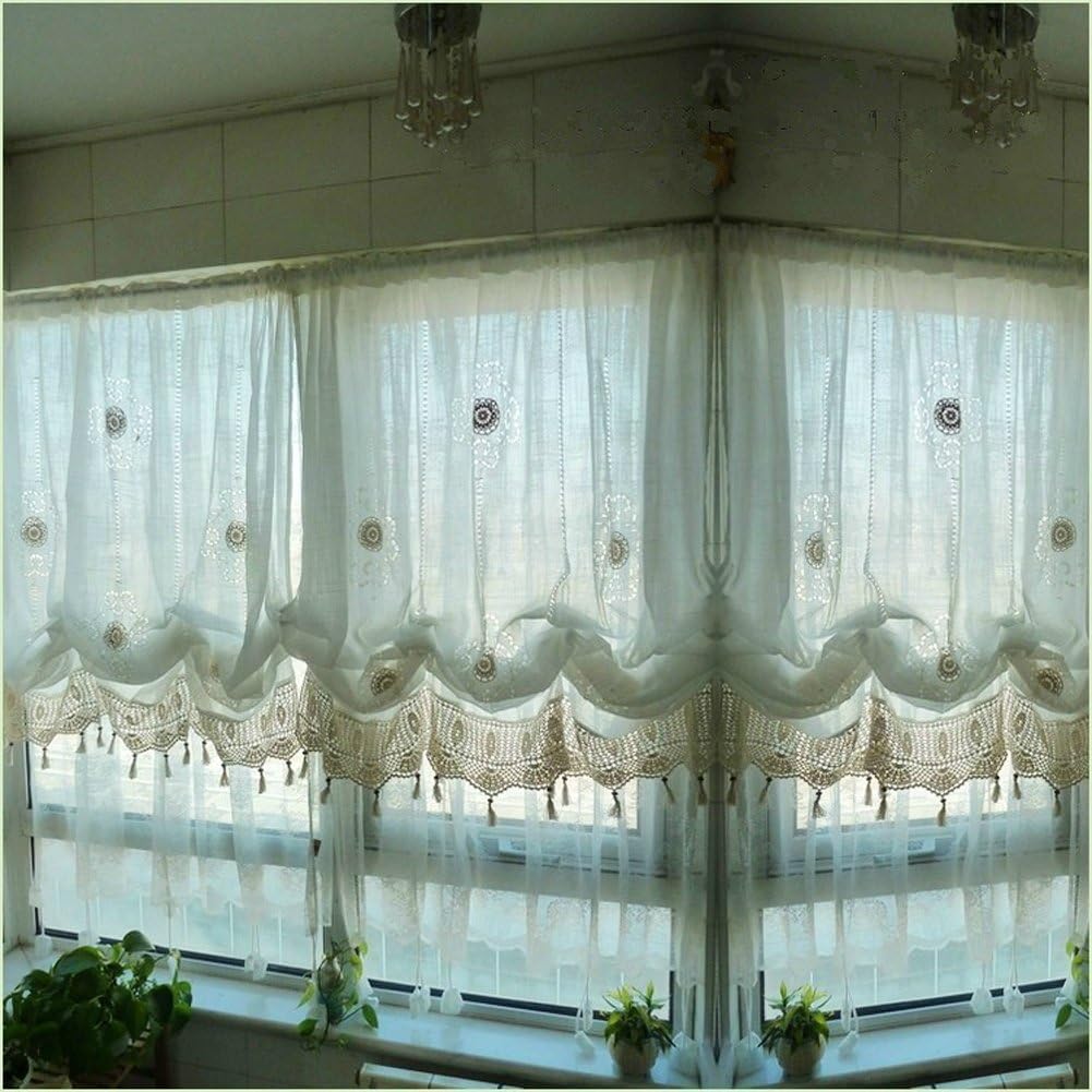 Christmas Décor Pastoral Victorian House Sheer Curtain Pull-up Jabots Cascade Handmade Crochet Hook Hollow-Out Flowers Design 57 in by 69 in Off-White