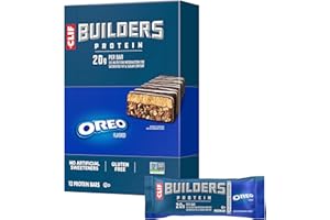 CLIF BUILDER'S CLIF BUILDERS Protein Bars - OREO-Flavored - 20g Plant Based Protein - Gluten Free - Non-GMO - Low Glycemic - No Artificial Sweeteners - 2.4 oz. (12 Pack)