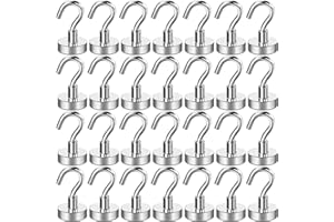E BAVITE Magnetic Hooks, 25Lbs Magnetic Cruise Hooks Neodymium Magnets with Hooks for Refrigerator, Grill, Towel, Indoor Hanging, Home, Kitchen, Workplace, Office and Garage - 28 Pack, Silvery