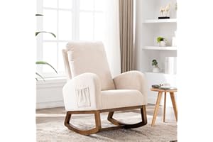 AKRENAR Rocking Chair Modern,Upholstered Glider Chair for Nursery,Comfy Armchair with Side Pocket for Living Room (Beige)