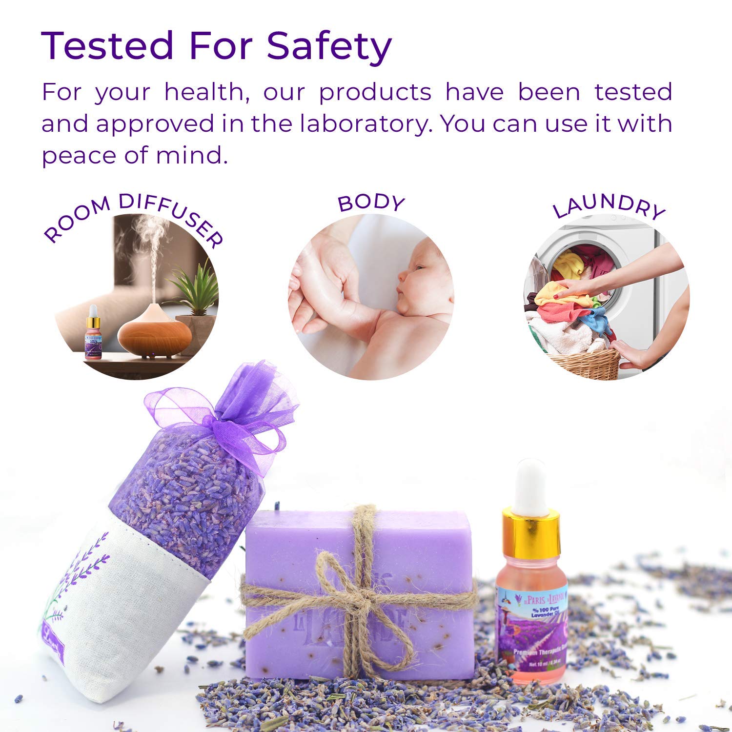 De Paris Le Lavande-Lavender Oil 10 milliliter- Glass Dropper-Lavender Bar Soap- Lavender Sachet-100 Percent Pure- All Natural -Sleep Aroma Therapy, Relaxing Bath, and  Massage